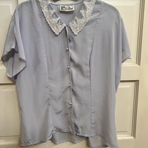 Vintage La Blouse secretary top Pearl lace retro pin up lavender